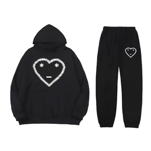 Survêtement unisexe à capuche oversize pour l'hiver, coupe ample, style streetwear coréen Y2K, décontracté, en molleton de coton épais French Terry, motif cœur - Product Image 3