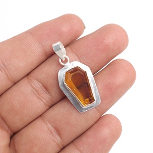 Pendentifs Bohèmes en Argent Sterling 925 avec Citrine Naturelle en Forme de Cercueil, Bijoux de Mode Sertis de Façettes, Pendentifs de Mariage - Product Image 3