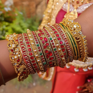 Gold Plated Meenakari <b>Bangles</b> <b>Set</b> Crystal Stone Imitation Pearl 10575603MH_2.8 for Bridal Occasions Fine Steel Jewelry <b>Set</b> Ruby - Product Image 3