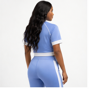 Conjunto de Top Corto y Leggings para Mujer con Logotipo Personalizado, Manga Corta Raglán, Pantalones de Cintura Alta, Traje Deportivo de Dos Piezas para Gimnasio y Fitness - Product Image 3