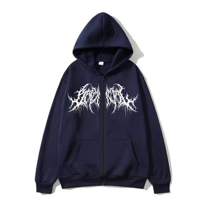 Sweat à capuche zippé vert oversize avec imprimé logo gothique blanc, coupe classique, unisexe, décontracté, en polaire, pour l'hiver - Product Image 3