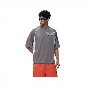 Customized Men's Oversized Sporty T-<b>Shirt</b> Short Sleeve Quick Dry 100% Polyester Jersey O-Neck Solid Color Front Logo Print - Product Image 2