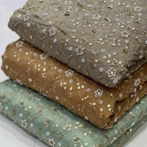 Tissu en soie brodé à la main de qualité supérieure, luxueux, pour robes de mariée, robes de soirée, saris, disponible à un prix abordable - Product Image 4