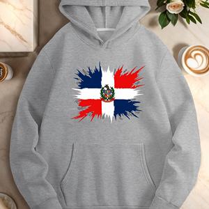 Sudadera con Capucha Casual para Mujer, Diseño de la Bandera de República Dominicana, Tejida e Impresa - Product Image 1