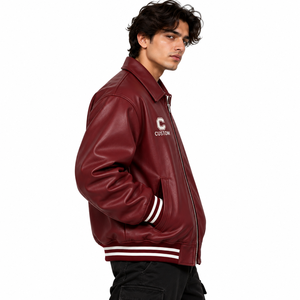Custom <b>Men's</b> Casual 3D Embroidered Winter Outwear <b>Sheepskin</b> Leather Varsity High Street <b>Jacket</b> with Zipper Closure Windproof - Product Image 2