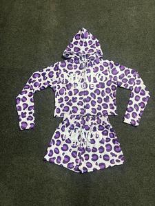 Ensemble short et haut court à capuche imprimé léopard violet IDREESANDSONS, tenue décontractée d'été unisexe, respirant, tricoté, 140g polyester - Product Image 5