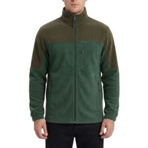 Color Blocked Full Zip Winter Polar Fleece <b>Jacket</b> For <b>Mens</b> Dark Olive Stand Collar Heavyweight Breathable Fleece <b>Jackets</b> - Product Image 1