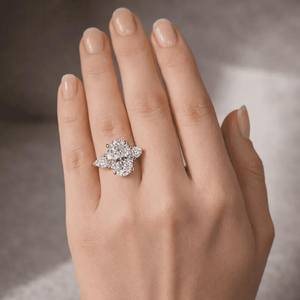 Bague de fiançailles ovale en diamant de laboratoire de 3 carats pour femme, or blanc 14 carats, cadeau de fête raffiné pour les amoureux, bague à trois pierres - Product Image 3