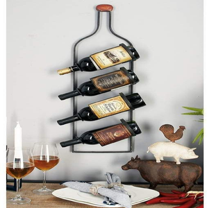 Support mural en métal doré en forme de silhouettes de bouteilles, pouvant contenir jusqu'à cinq bouteilles de vin, disponible à prix de gros. - Product Image 3