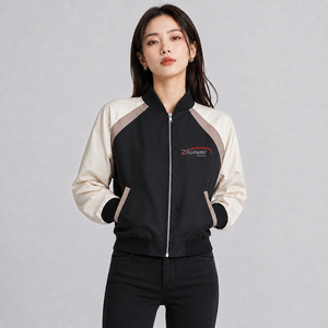 Casual Wear <b>Women</b> <b>Bomber</b> <b>Jacket</b> Custom Logo <b>Lightweight</b> Full Zipper High Quality Windproof Outerwear <b>Bomber</b> <b>Jacket</b> for <b>Women</b> - Product Image 1