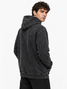 Sudaderas con Capucha para Hombre, Estilo Casual de Otoño, con Bolsillo, Estampado Lavado, de Algodón French Terry, Color Negro - Product Image 2