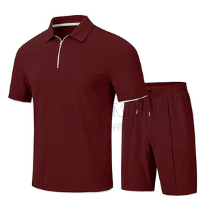 Ensemble polo et short pour homme, couleur bordeaux, tricot uni, séchage rapide, tenue décontractée d'été - Product Image 3
