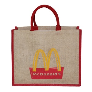 Sacs promotionnels personnalisés en jute laminé PP avec poignée en corde rembourrée, idéaux pour les cadeaux et les promotions, avec impression de logo OEM - Product Image 1