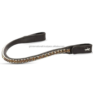 Bandeau de tête de cheval en cuir noir de qualité supérieure, décoratif, fantaisie, avec cristaux, design personnalisé, pour bride anglaise - Product Image 4