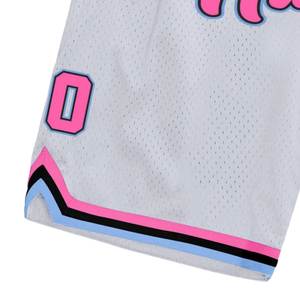 Shorts de basketball en maille sublimée blanc et rose pour hommes, en polyester, pour l'entraînement et les matchs, uniforme d'équipe, performance sportive - Product Image 4