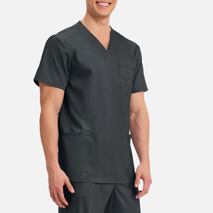 Blouse médicale unisexe à col en V, manches courtes, uniforme de travail pour les soignants, les hôpitaux et les cliniques, gris foncé, OEM ODM, blouses pour hommes - Product Image 5