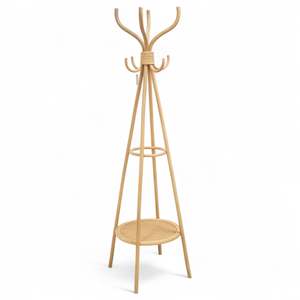 Perchero individual de madera con cesta, hecho a mano con ratán, perchero de madera independiente para ropa. - Product Image 6