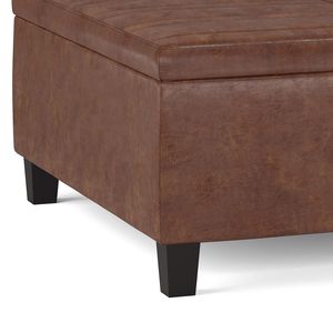 Ellis Distressed Saddle Brown Coffee Table <b>Storage</b> Ottoman <b>Stools</b> & Ottomans - Product Image 5