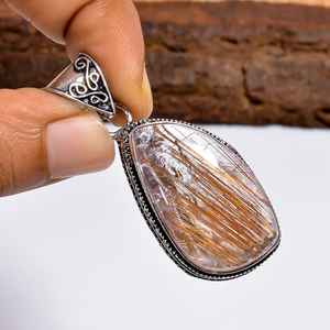 Golden Rutile <b>Quartz</b> Gemstone Pendant Handmade 925 Sterling Silver Bohemian Style Jewelry Gift For Women - Product Image 6