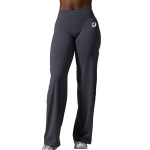 Pantalon de sport gris foncé taille haute pour femme, coupe large, extensible et doux, idéal pour le yoga, la gym et le fitness - Product Image 1