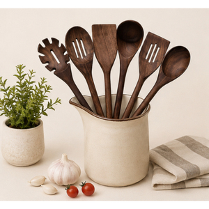 Ensemble d'ustensiles de cuisine en bois de noyer noir au design moderne, outils de cuisine résistants à la chaleur, écologiques, 4 pièces, spatules, cuillères - Product Image 2