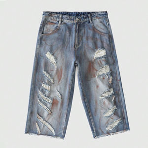 Shorts de mezclilla desgastados personalizados Up Felt, tela de mezclilla 100% algodón de alta densidad, shorts unisex para venta al por mayor - Product Image 1