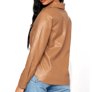 Genuine Leather Loose Fit Winter Formal Button-down Shirt With Street Wear Design SOLID Color Fashionable Outerwear - Product Image 2