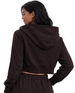 Sweat-shirt à capuche zippé court pour femme, couleur marron, manches longues, style streetwear décontracté, veste de sport et fitness, personnalisable par le fabricant - Product Image 2