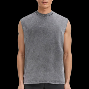 Custom Streetwear Men's Vest Tank Top T Shirt Men Acid Washed Vintage Sleeveless T-shirt - Product Image 3