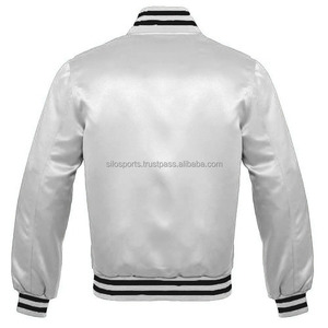 2025 OEM Customized Solid Winter All <b>Black</b> Satin High Street Varsity Letterman Jacket White Trim <b>Mens</b> Wholesale Fashion Jacket - Product Image 4