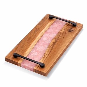 Nouvel arrivage : Plateau en bois avec incrustation de résine noire et orange, plateau de service en bois d'acacia de qualité supérieure, produit très demandé - Product Image 5