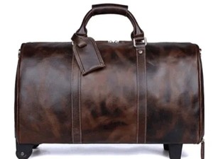 Premium Genuine Leather Vintage Rolling Duffle <b>Bag</b> Zipper Foldable Large Capacity Travel Durable Lightweight Weekender - Product Image 3