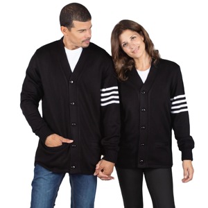 Cardigans noirs à col en V avec logos personnalisés, manches longues, couleur unie, boutons sur le devant, longueur longue, vêtements décontractés d'automne, 100% acrylique - Product Image 5