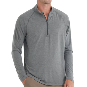 Men's Long Sleeve Stand Collar Quarter <b>Zip</b> Pullover Solid Color Quick Dry Slim Fit Casual Sport <b>Shirt</b> Front Logo Printing - Product Image 5