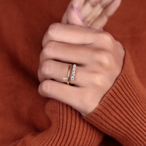 แหวนเพชรแบบเปิด แหวนทอง 14K ประดับเพชรทรงกลม แหวนมินิมอลปรับขนาดได้ แหวนแต่งงานเรียบหรู ของขวัญวันครบรอบสำหรับเธอ - Product Image 2