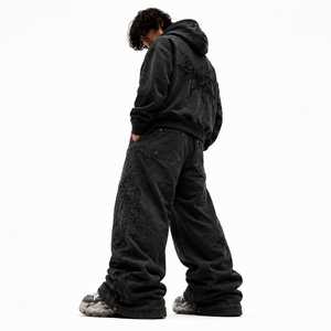 Ensemble de survêtement pour homme en coton 100% premium, sweat-shirt streetwear personnalisé et pantalon de survêtement large, broderie 3D oversize, effet délavé, OEM ODM - Product Image 5