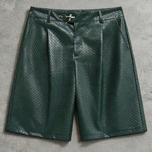 Pantalones Cortos de Cuero Genuino Verde Oscuro, Moda Urbana Hip Hop 2026, Proveedor de Alta Calidad, Última Tendencia, Servicio OEM ODM - Product Image 3