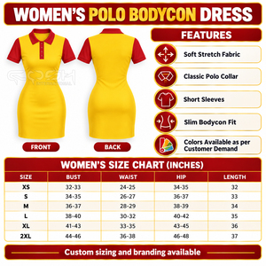 Cosh International Sorority Sisterhood Bodycon Stretch Tops Mini <b>Dress</b> With Yellow <b>Red</b> Contrast Color Polo Neck - Product Image 6