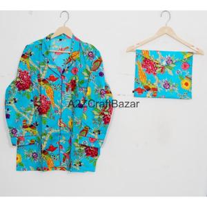 ผ้าฝ้าย 100% ชุดนอนแขนยาวของผู้หญิงพิมพ์ลายดอกไม้เอวยางยืดนุ่มสบายระบายอากาศได้ดีแห้งเร็วชุดนอนชุดฤดูร้อนชุดนอน - Product Image 2