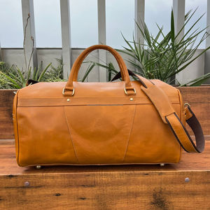 Sac de voyage unisexe de luxe personnalisé de qualité supérieure usiné en cuir de vachette à carreaux avec fermeture éclair fermée - Product Image 5