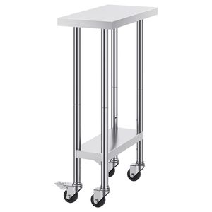 Banco da Lavoro per Alimenti 24 X 12 X 38 Pollici, Capacità di Carico 500 LBS, 4 Ruote con 3 Livelli di Altezza Regolabili, Acciaio Inossidabile - Product Image 1