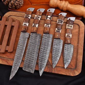 Juego de Cuchillos de Cocina de Acero de Damasco Hechos a Mano, 5 Piezas, Mango de Madera, Cuchillos de Chef de Hoja Recta, Afilados, Garantía de Afilado, Bajo Precio, DIY, OEM - Product Image 5