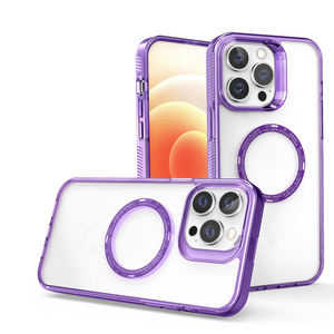 เคสโทรศัพท์ใส TPU PC สำหรับ iPhone พร้อมที่ยึดแม่เหล็กสีม่วง ป้องกันกรอบกล้อง - Product Image 1