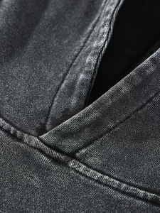 Dark Grey Heavy Distressed Oversized Hoodie | Vintage Washed Boxy Fleece <b>Pullover</b> | Minimalist Streetwear Hooded <b>Jacket</b> | Custom - Product Image 3