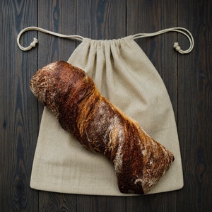 Sac à pain en lin et coton 100% |   Sac à pain avec cordon de serrage - Product Image 3
