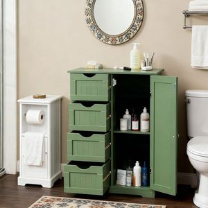 Mobile da Bagno Verde Foresta con 4 Cassetti e 1 Anta in MDF Verniciato e Rivestimento in Melamina 56*30*82.5cm con Strisce Verticali - Product Image 5