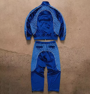 Ensemble de survêtement unisexe bleu en polyester à manches longues, couleur unie, pantalon de jogging sportif, coupe régulière, vêtements d'automne avec poches latérales - Product Image 4
