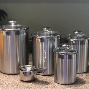 Stainless Steel <b>Kitchen</b> Canister Set With Lid Airtight Storage Containers For Coffee Tea Sugar Durable <b>Pantry</b> Organizer Set - Product Image 1