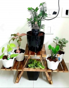 Rustic Wooden <b>Flower</b> Stand With Two Tiers For Indoor Use With Vases And <b>Flowers</b> - Product Image 4