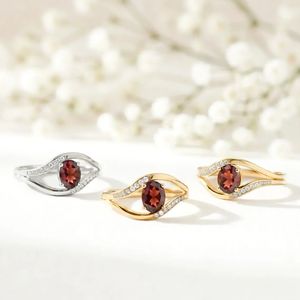 Oval Red <b>Garnet</b> Engagement <b>Ring</b> CZ Accent Split Band Natural Gemstone <b>Ring</b> 925 Sterling <b>Silver</b> 18K Gold Filled Promise Jewelry - Product Image 3